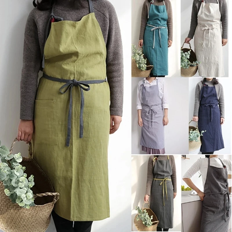 

Nordic Ladies Apron Gardening Cotton Bib Household Aprons Flower Shop Kitchen Baking Work Clothes Waterproof Painting Clothing