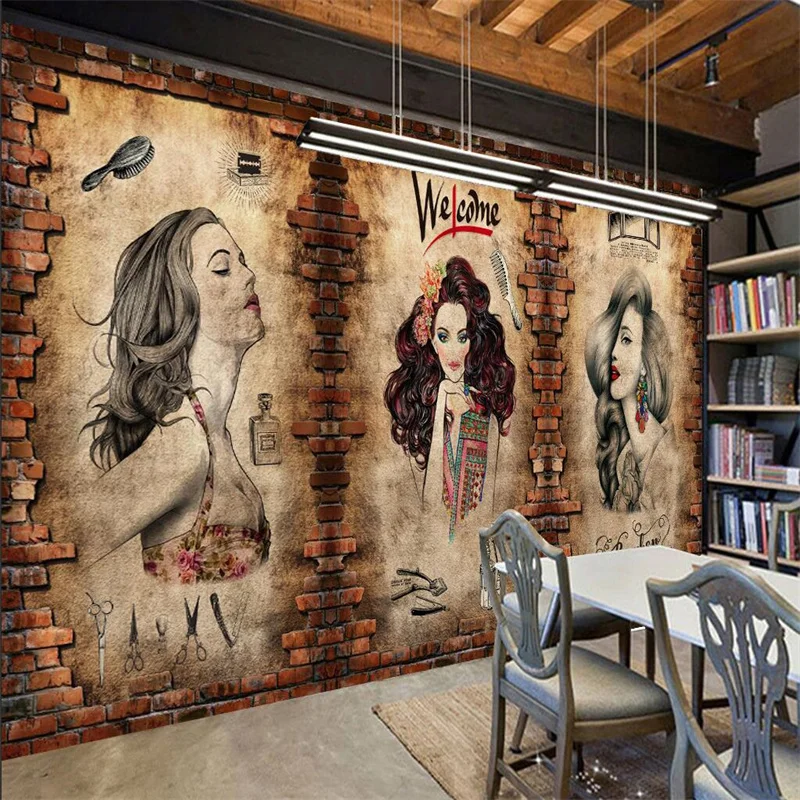 Винтажная Фреска для парикмахерской настенная бумага 3D украшения салона