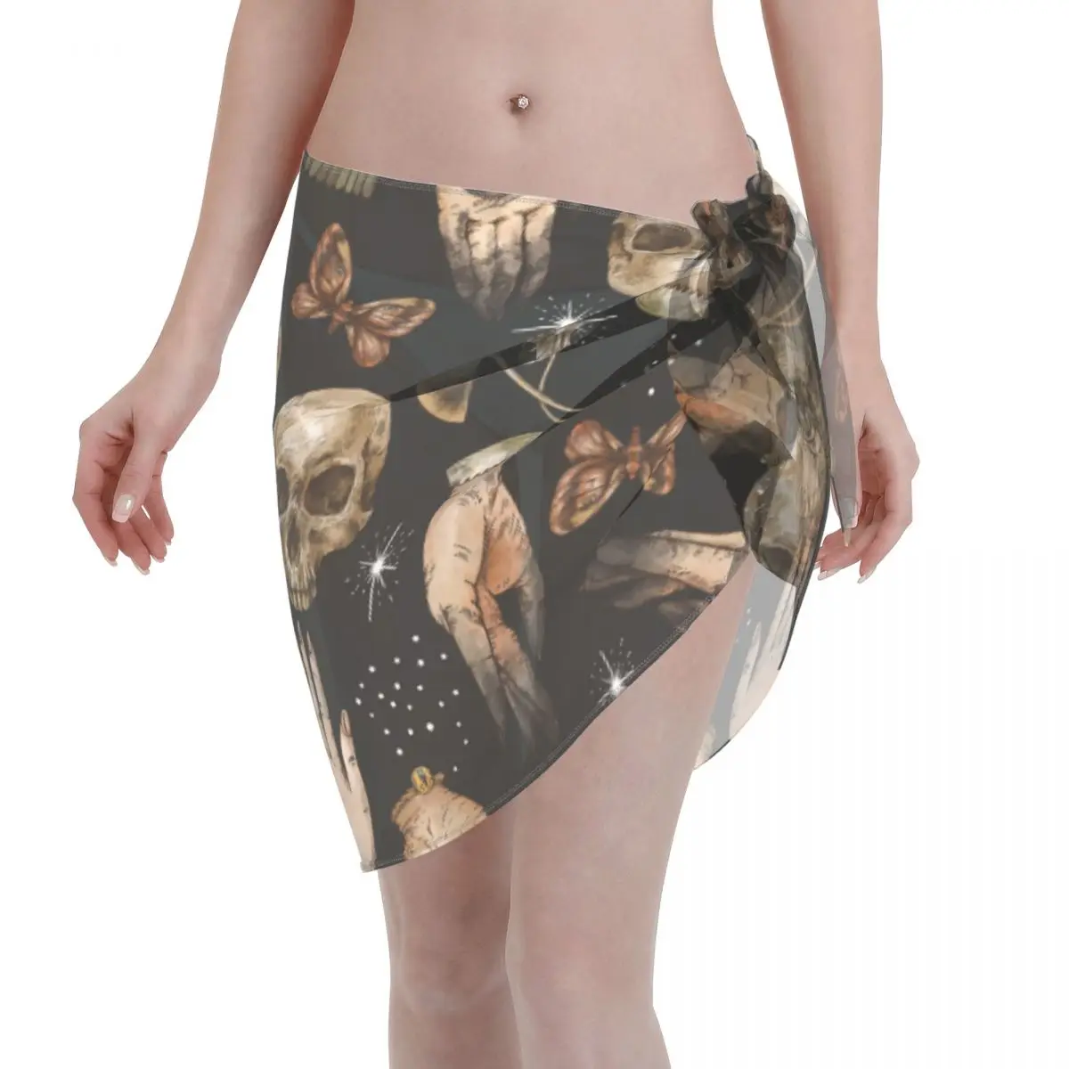 

Magical Skull Witch Hands Moth Mushroom Beach Cover Up Wrap Chiffon Swimwear Pareo Sarong Beach Wear Bikinis Cover-Ups Skirt