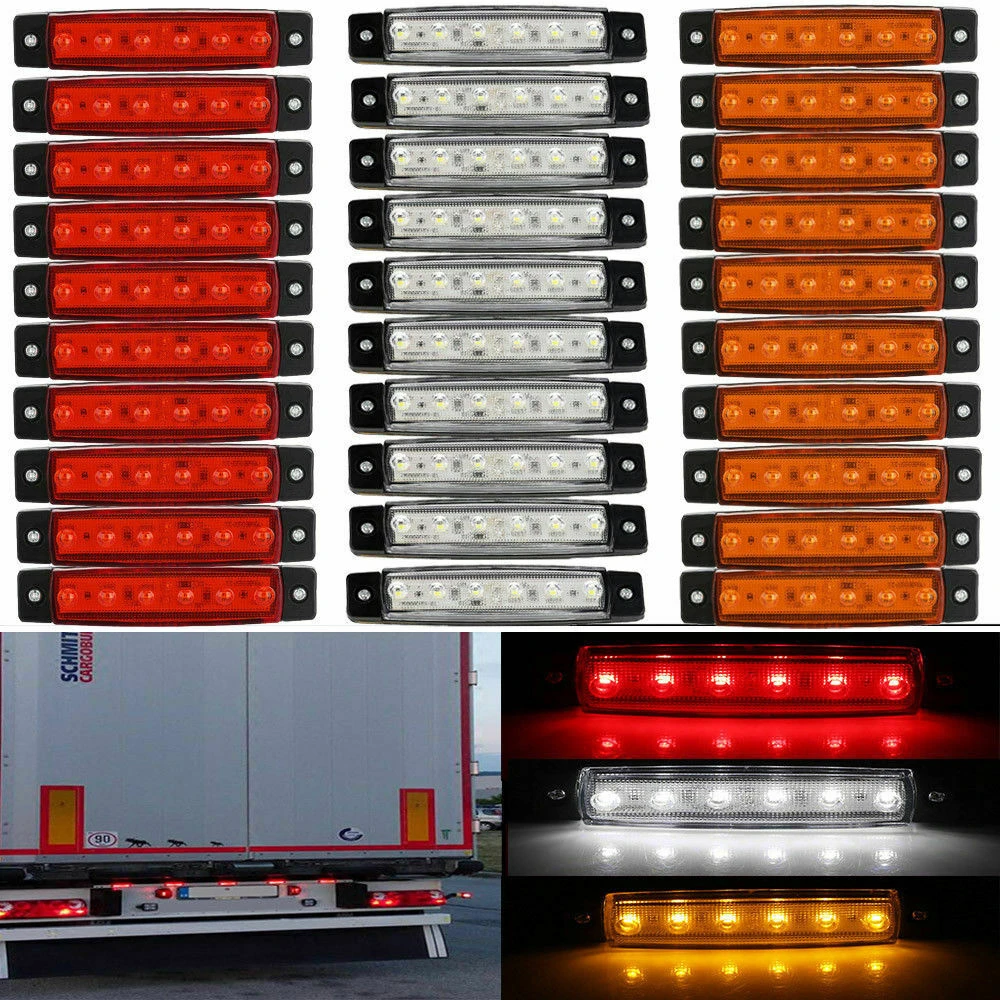 

30x 6 LED light SMD 12V White Red Orange Truck Trailer Pickup Side Marker Indicators Lights caravan tractor go kart