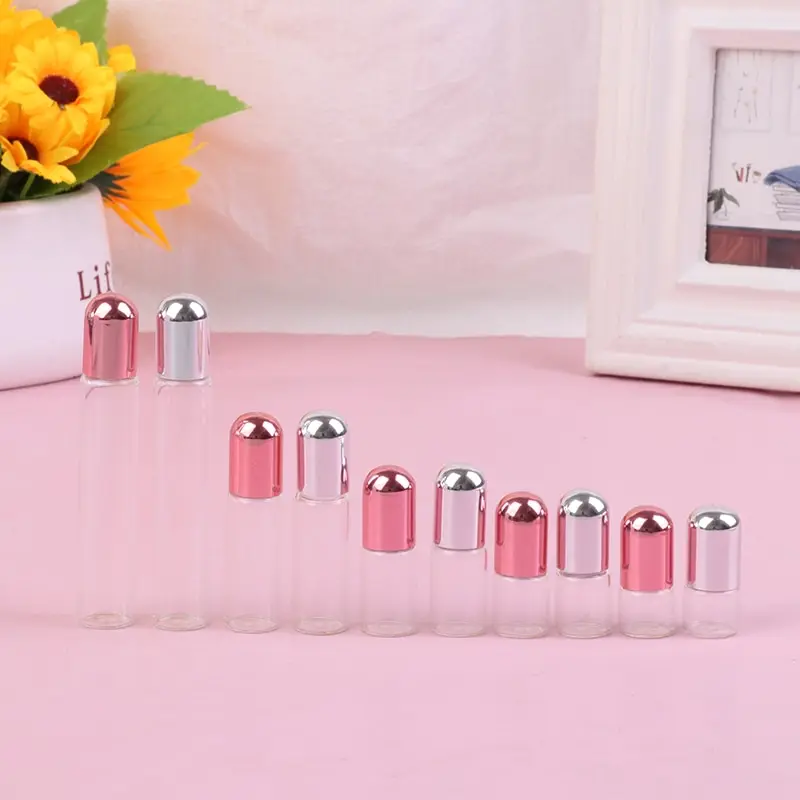 

1/2/3/5/10ml Pink Color Thick Glass Roll On Essential Oil Empty Perfume Bottle Roller Ball bottle For Travel