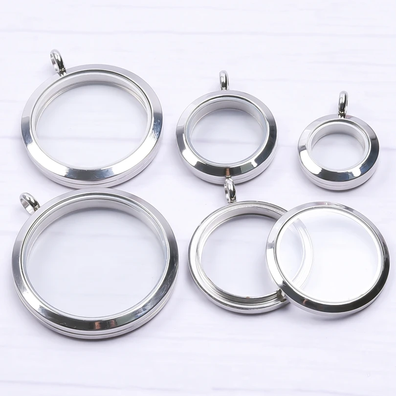 10Pcs/Lot Stainless Steel Round Living Floating  Memory Medallion Locket Pendant Chain Necklaces For Women Collares Jewelry