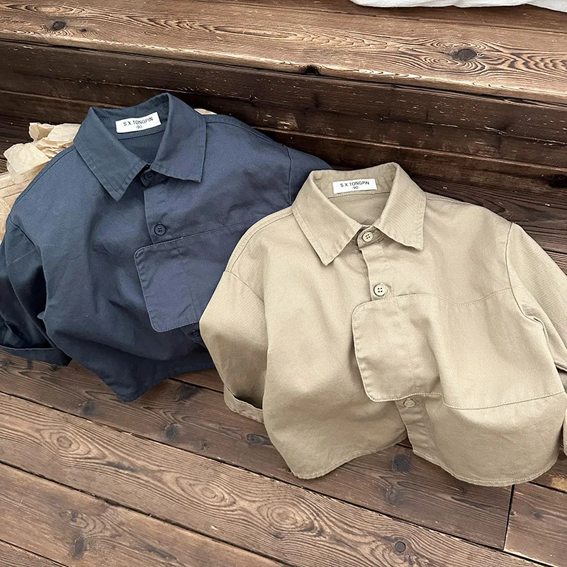 

Autumn New Children Long Sleeve Lapel Shirts Fashion Baby Boys Girls Solid Loose Casual Tops Cotton Cardigan Jacket Kids Clothes