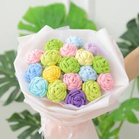 pure color crochet artificial rose for wedding flowers handmade knitted rose girl friend surprise gift birthday party decoration