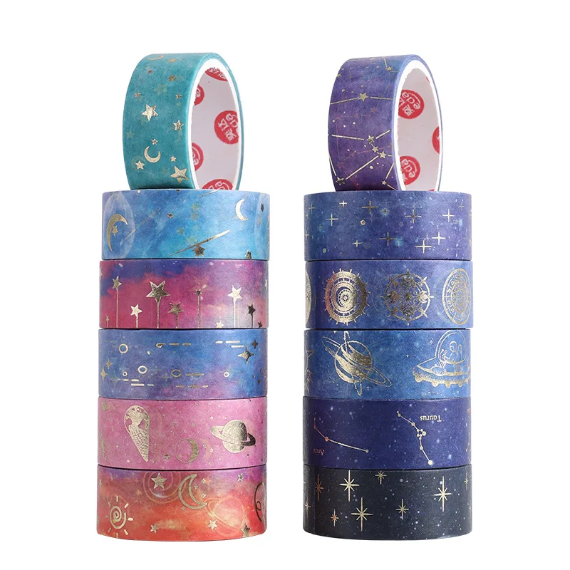 

12Rolls Gold Foil Starry Washi Tape Set Decorative Adhesive Tape Nastro Washi Scrapbooking Diary Kawaii Stationary Supplies