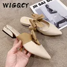 Туфли-лодочки женские с острым носком, Повседневные Удобные сандалии из искусственной кожи на низком каблуке, с бантом-бабочкой, на толстом каблуке, летняя обувь