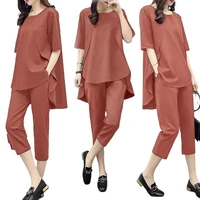 womens tracksuit 2022 new street casual style set woman 2 pieces short sleeve top elastic long pants pure color two piece sets