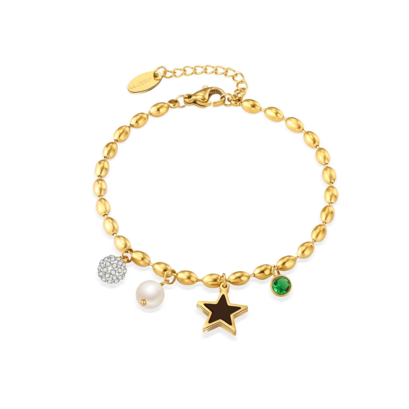 

Fashion Simple Star Pearl Diamond Bracelet For Women Wedding Holiday Gift Retro Luxury Stainless Steel Jewelry Goth Accessories