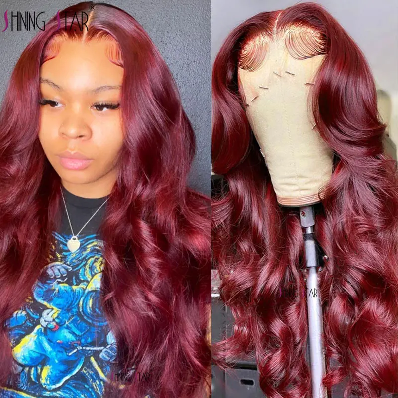 

Body Wave Lace Front Human Hair Wigs Colored Lace Front Wig Burgundy 99J Red HD Lace Frontal Wig Human Hair Indian Soft Smooth