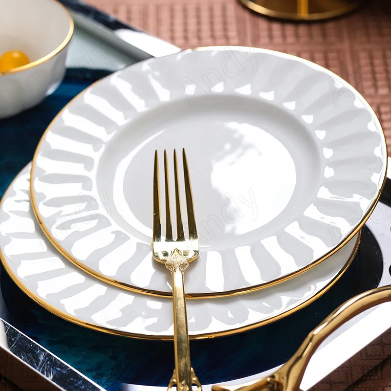 

Набор керамических тарелок в европейском стиле, круглые обеденные тарелки с послеобеденным чаем, десертное блюдо, кухонная посуда