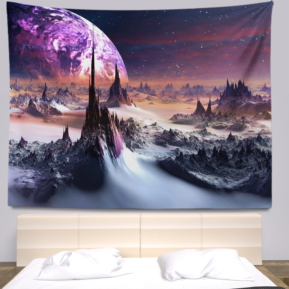 

Tapiz de planeta nebulosa para colgar en la pared, decoración de dormitorio, Hippie, Bohemia, cortina de tela grande, soporte