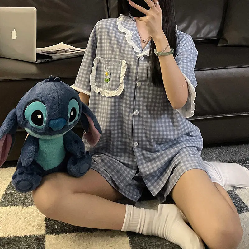 1 Pajama Woman Summer 2023 New Thin Short Sleeve Cotton Sweet Lady Loungewear Set