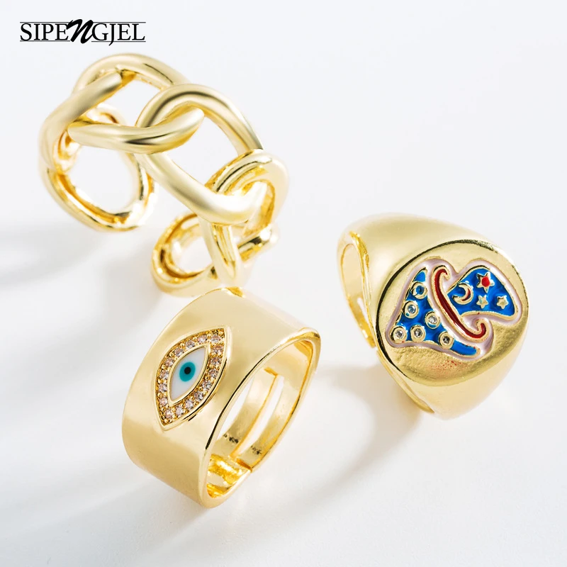 

SIPENGJEL Fashion Gold Color Metal Mushroom Eye Zircon Open Ring Punk Vintage Geometric Adjustable Ring for Women Party Jewelry