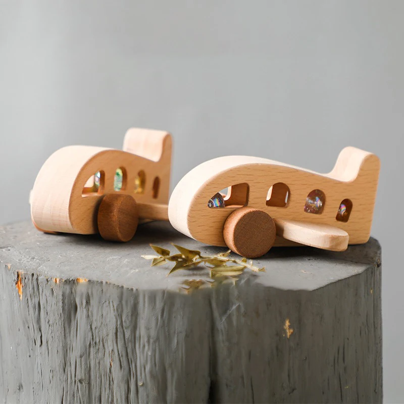 

Marbles Aircraft Wooden Building Blocks Children's Wooden Educational Rattles Toy Marbles Aircraft Model Building Block Ornament