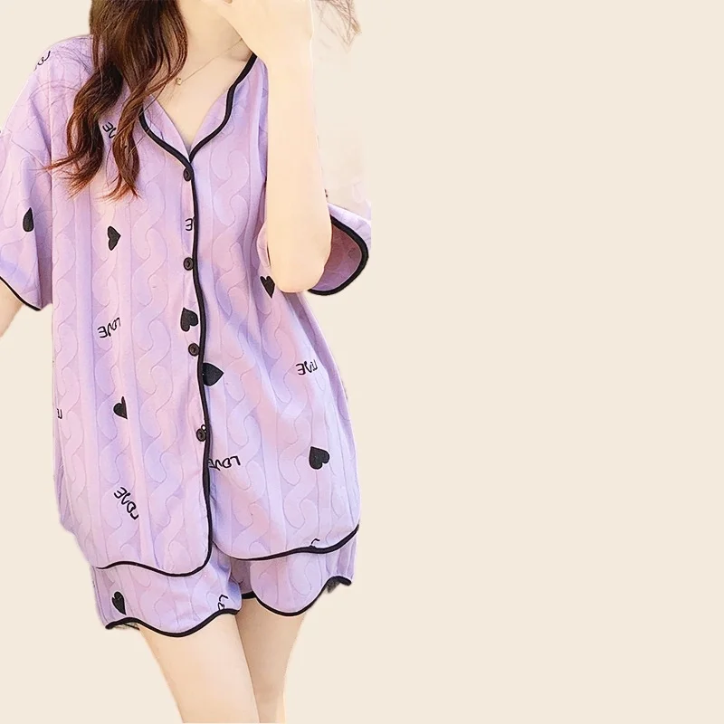 Women's New Pajamas Set Short Sleeve Shirt Sexy Bow Print Shorts Sweet Princess Summer Pyjama Big Size Homewear Cozy Soft Pjs