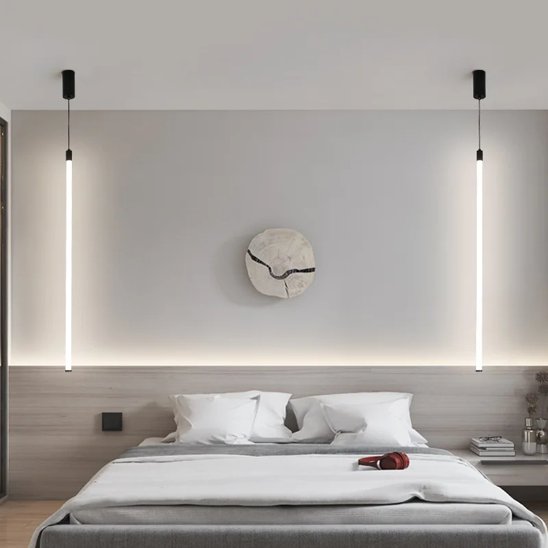 

Minimal Line Led Pendant Lamp Nordic Living Room Bedroom Bedside Strip Hanging Lamp Lustre De Salon Kitchen Light Fixture