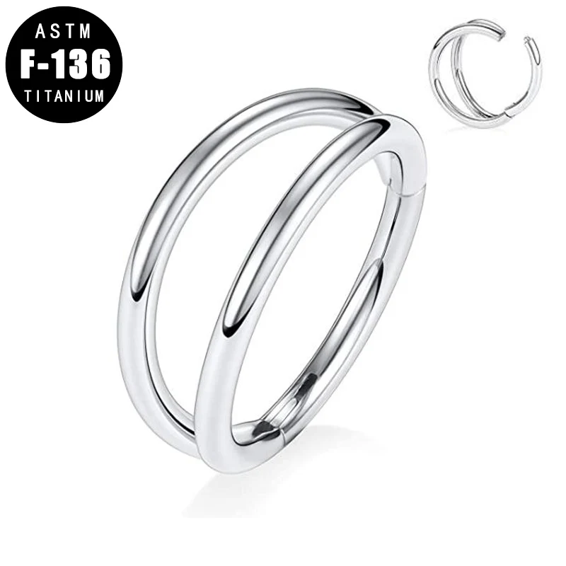 ASTM F136 титановое кольцо с откидным сегментом, разделяющее кольцо с двойной подкладкой, кольцо для носа, кликер, серьги для губ, завитка носа, ю...