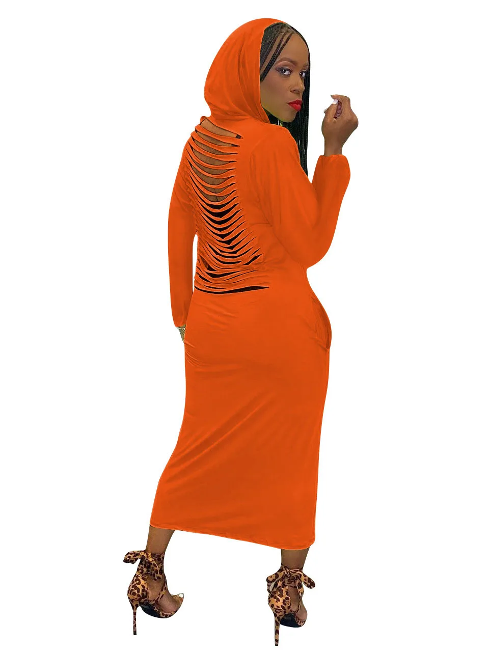 

Szkzk Sexy Hooded Long Dresses With Pockets Backless Holes Night Club Evening Outfits For Women Black Party Clubwear Prom Dress