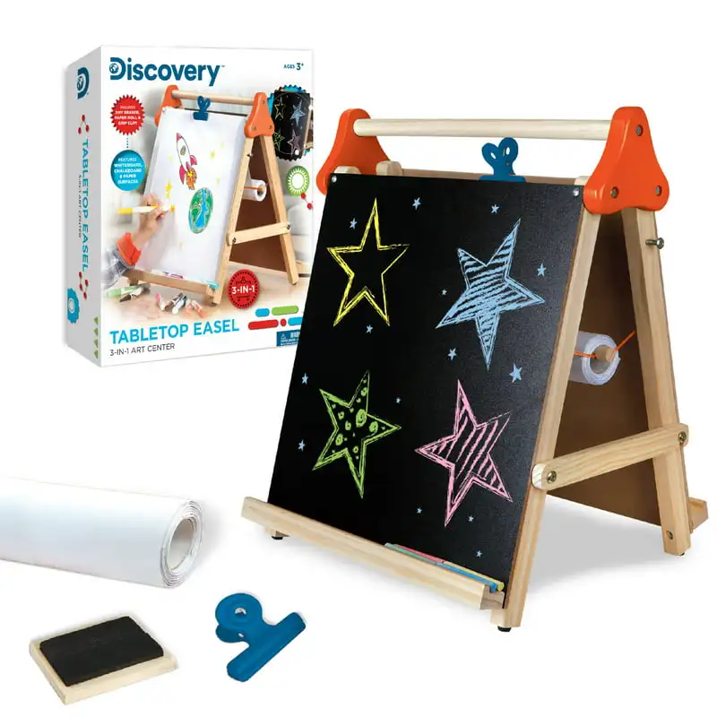 

Tabletop Easel 3-In-1 Art Center, with Whiteboard, Chalkboard And Paper Surfaces