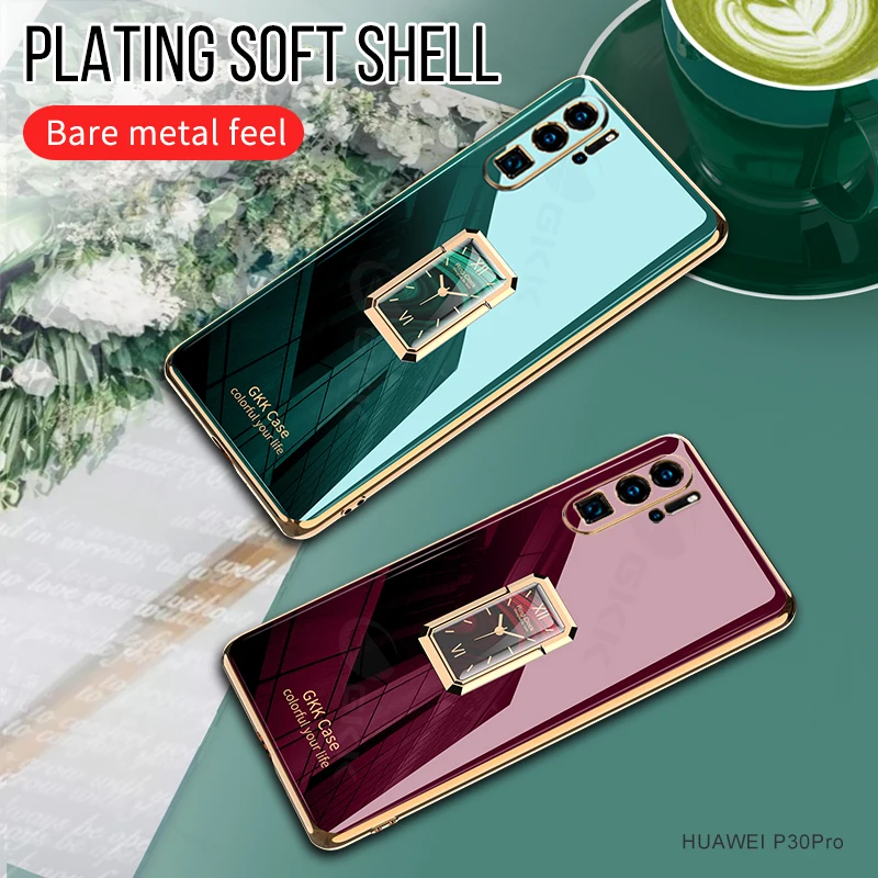 

GKK Luxury Plating Soft Case For Huawei P30 Pro Case With Ring Stand Protective Film Anti-knock Cover For Huawei P30 Pro Coque
