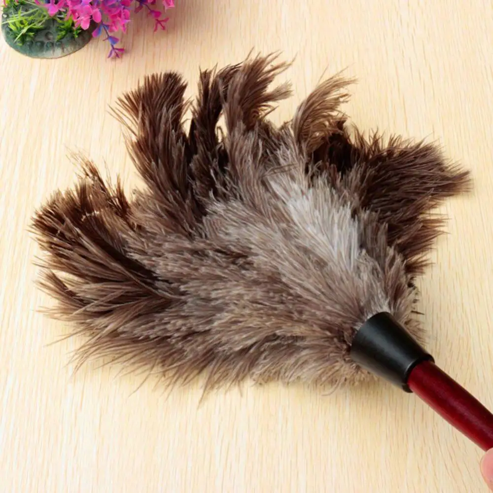 

New Grey Anti-static Ostrich Feather Duster Wooden Handle Home Furniturer Car Dust Cleaner Brush For Cleaning Tool Accessories
