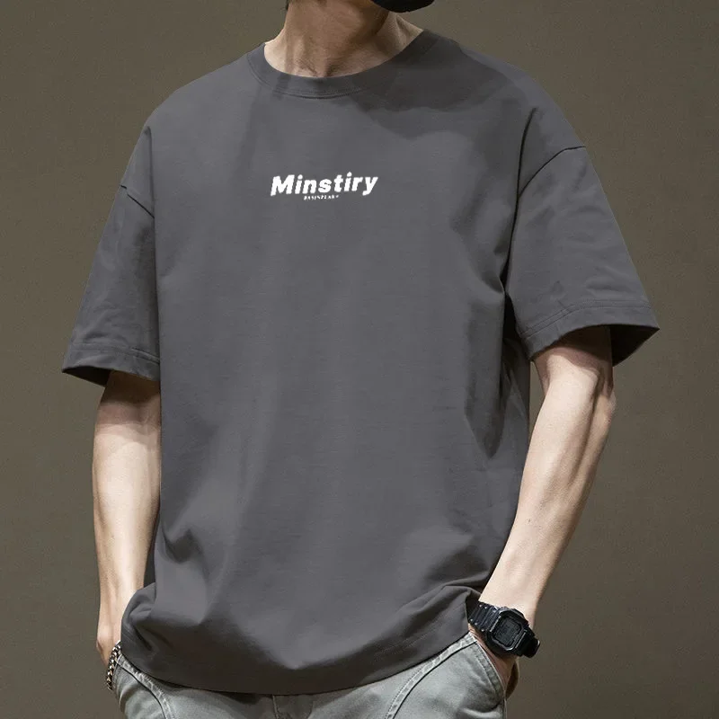 Мужская футболка из чистого хлопка с коротким рукавом модная универсальная