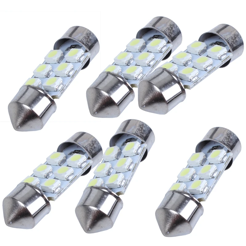 

6 Pcs 31mm 3528 6 SMD White Dome Festoon Car LED Light 3022 Internal