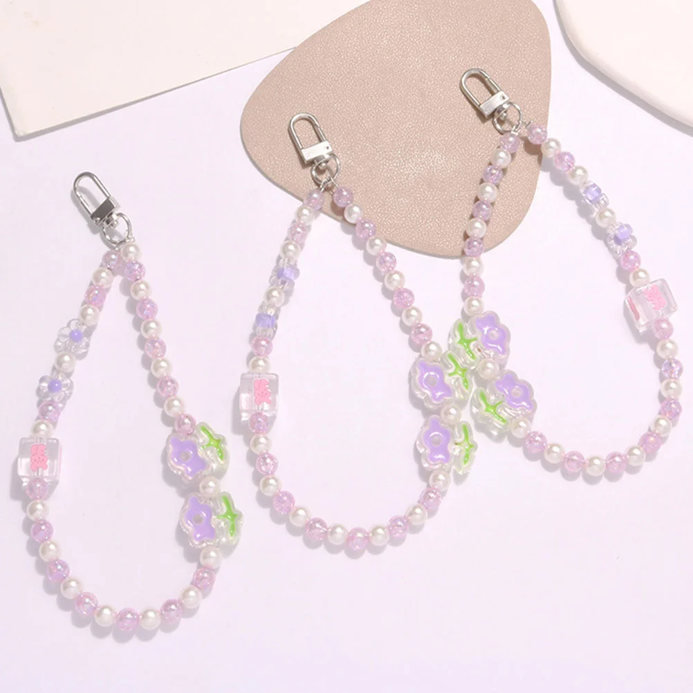 

2 Pcs Beaded Pendant Backpack Keychains Hanging Decor Imitation Pearl Phone Charm Accessories Cell Acrylic Men Women Decoration