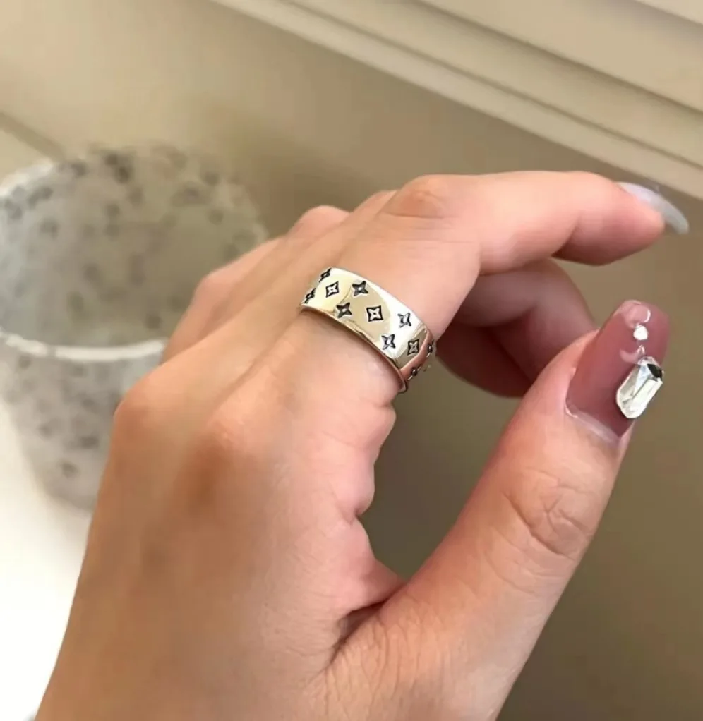 

Женское большое открытое кольцо в стиле ретро, оригинальное дизайнерское кольцо из стерлингового серебра S925 с старинным цветком, модные юв...