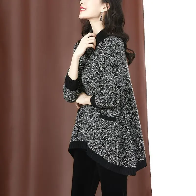 Новинка женской весны/осень 2024 вязаный топ средней длины с половиной