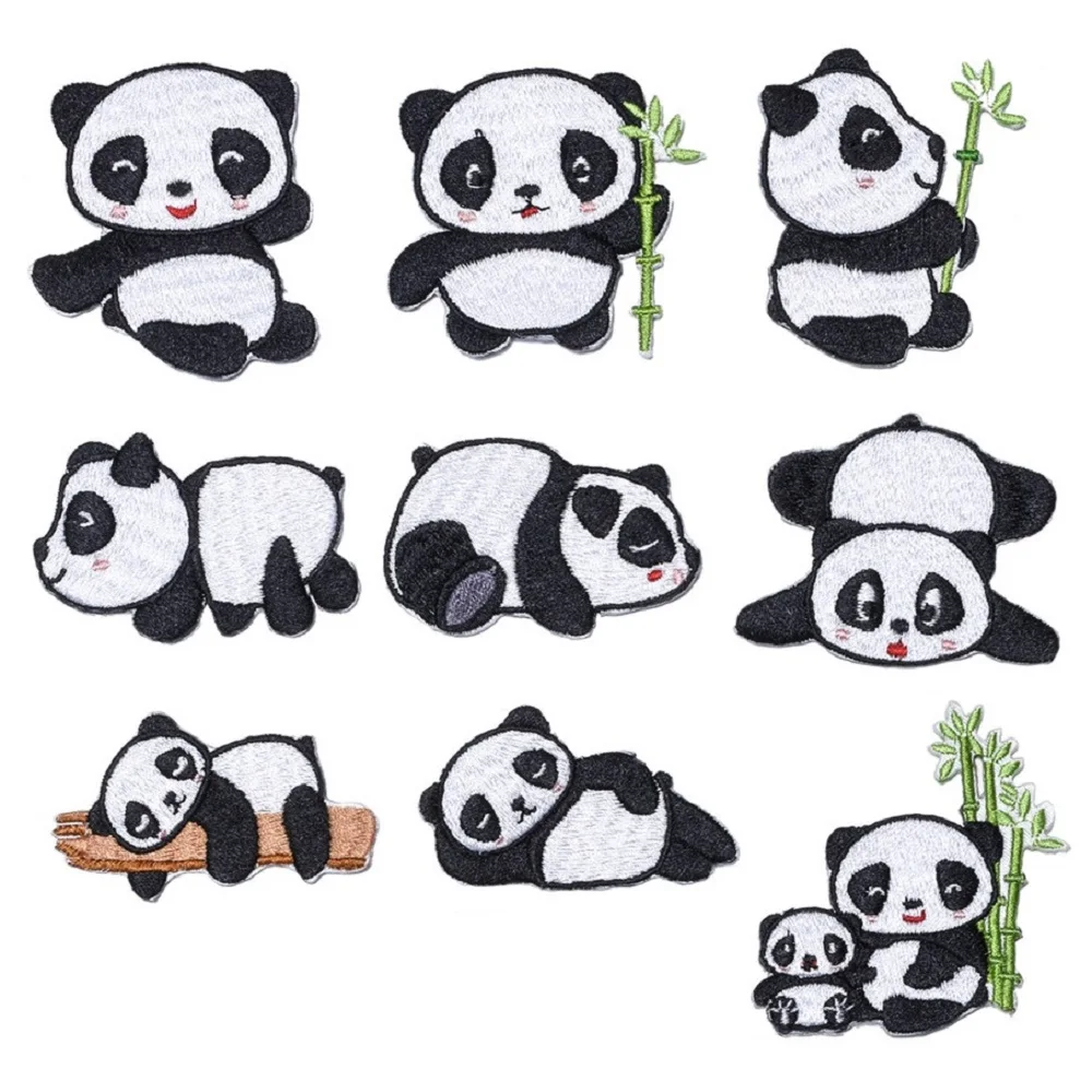 

9Pcs/set Cartoon Panda iron on Patch for Children Clothing Sticker DIY Sew on Ironing Embroidery Patch Appliques T Shirt Badge