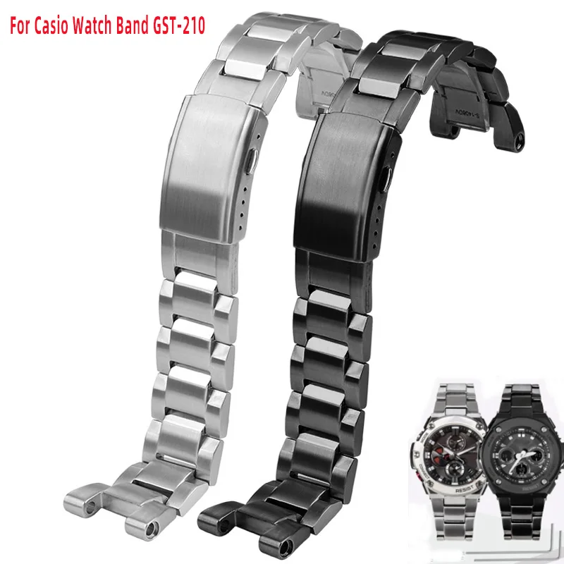 Stainless Steel Watchband  For Casio G-Shock GST-210 GST-W300 GST-400G GST-B100 S100D/S110D/W110 Metal Bracelet Strap Watch Band