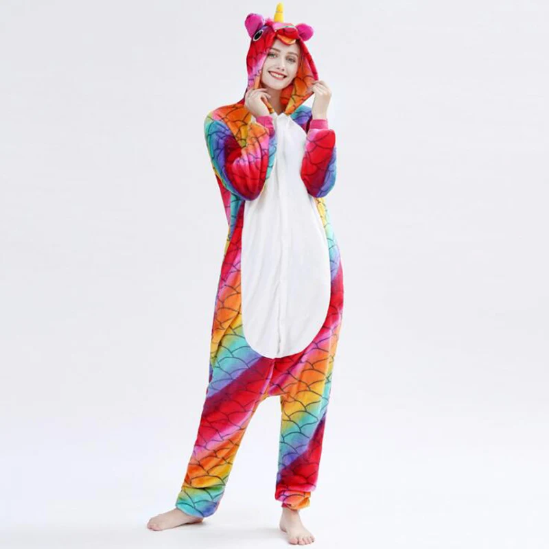 Adult Anime Scale Unicorn Kigurumi Onesies Costume For Women Men Winter Warm Soft Animal Cute Onepieces Pajamas Home Wear Girl