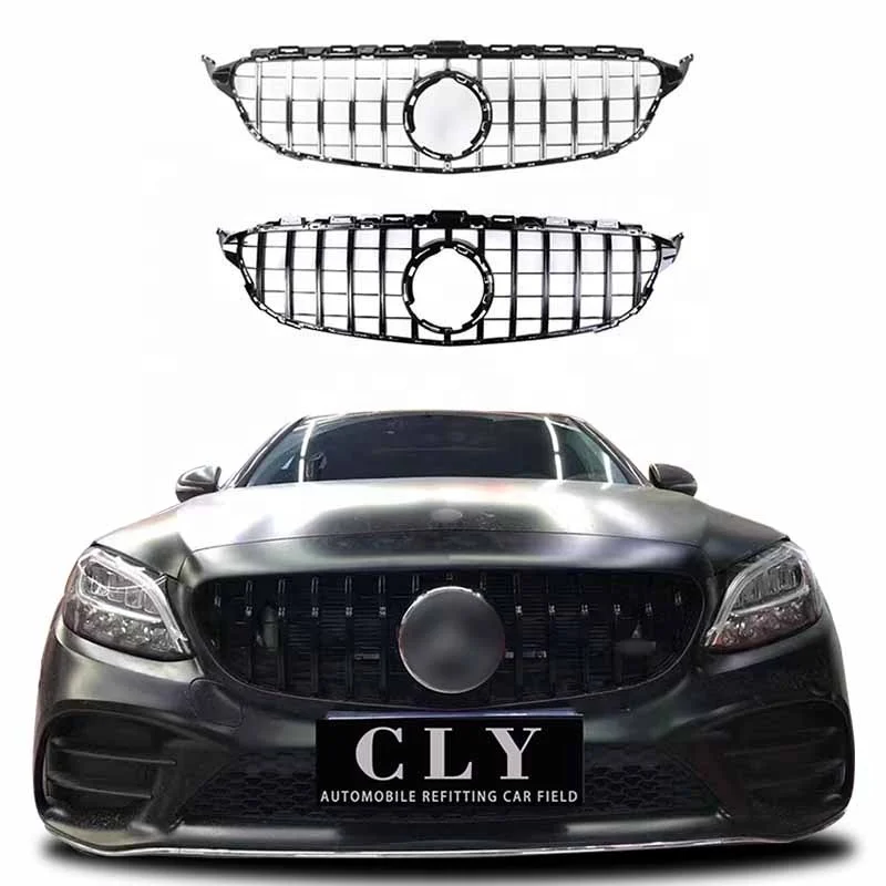 

Automotive Car Parts Front Car Grille For Mercedes Benz C Class W205 Upgrade C63 AMG GTR Style In Silver and Black Car Grille