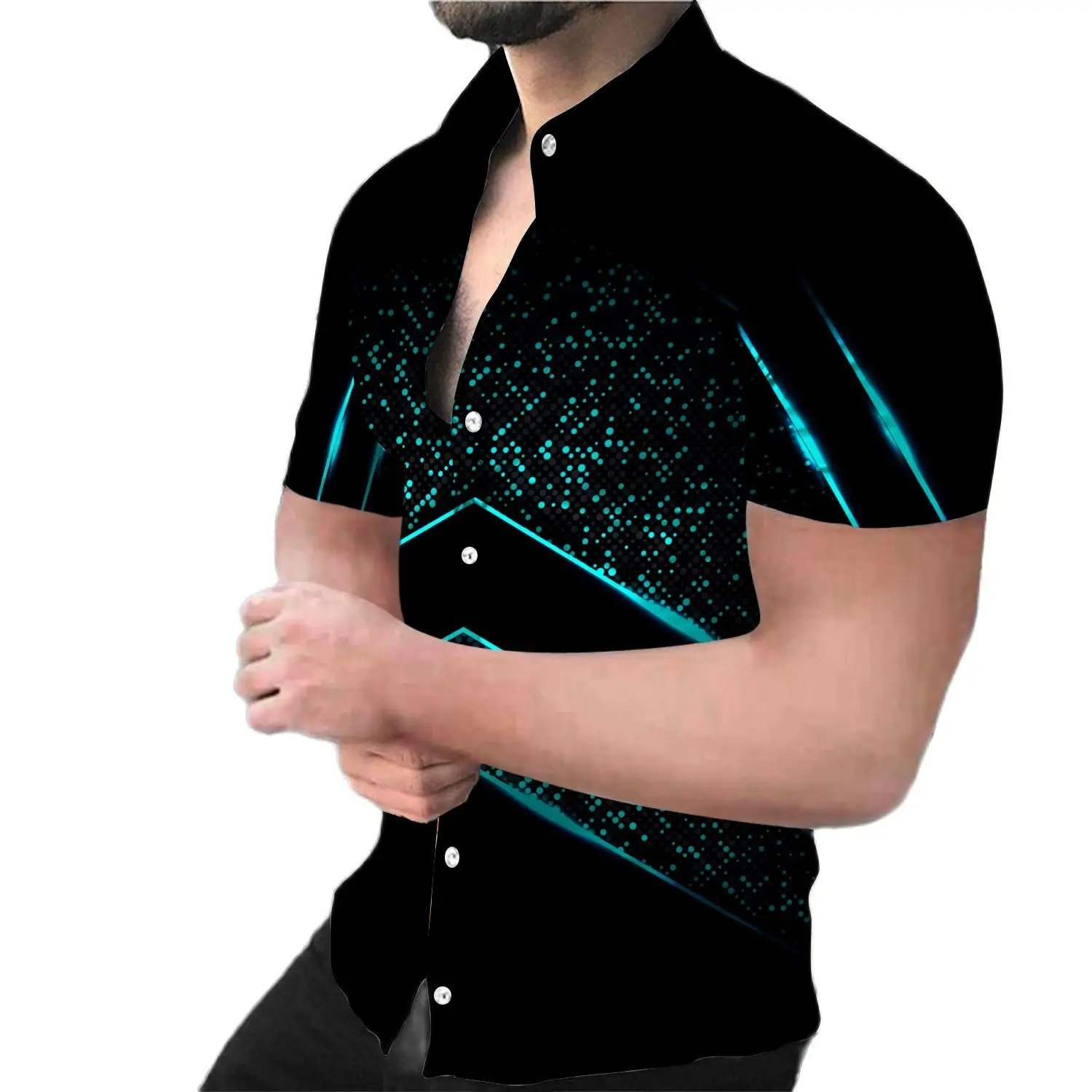 

Summer New Men's Short-Sleeved Shirt Digital Printing HD Pattern Stand-up Collar Single-Breasted Top Summer Clothes For Men