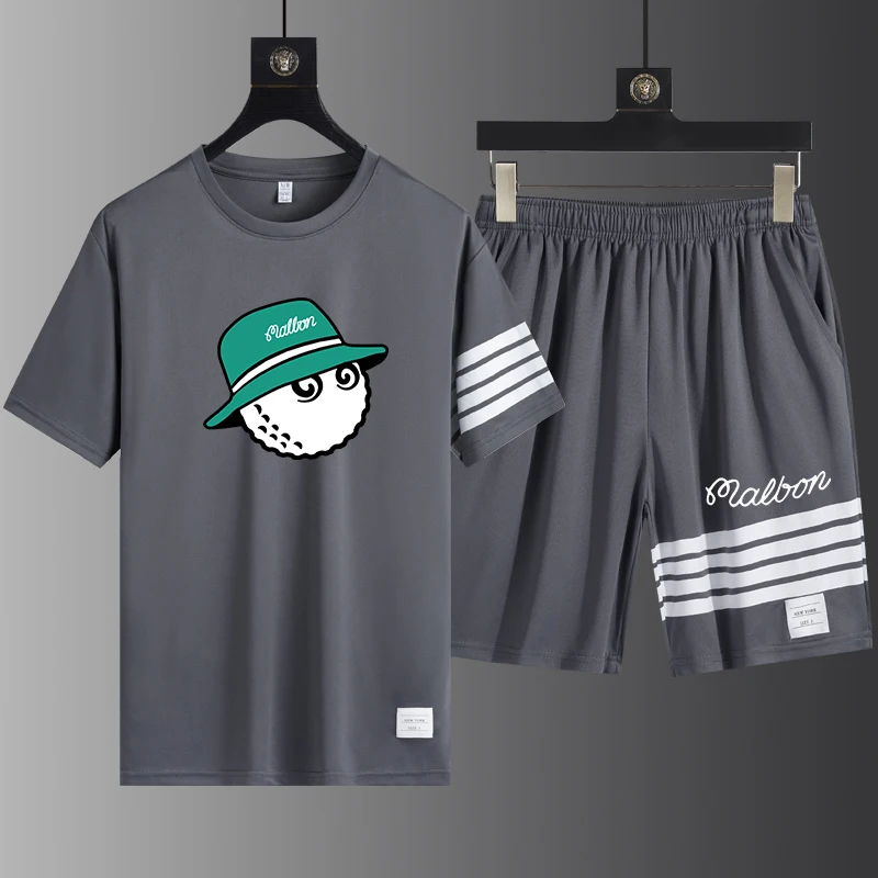 Golf sportswear set with four bars for men's 2022 summer new sports, fitness, running, leisure, quick drying short sleeves