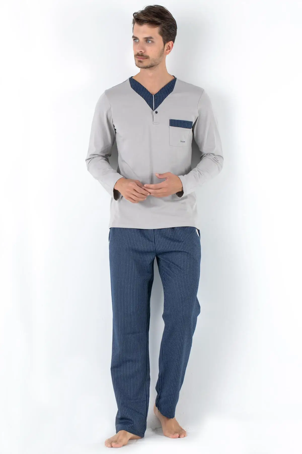 2 Pieces Sleepwear Set for Men - Nightgowns Pyjamas Sleepshirts Homewear Nightdress Top and Pant Night Wear Pajamas