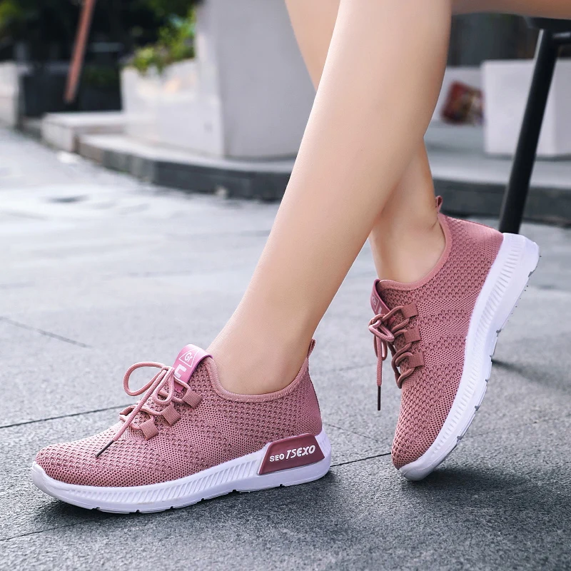 

Lightweight Fly Woven Women Sneakers Summer Breathable Lace Up Women Sport Shoes Trendy Eva Sole Women's Casual Shoes