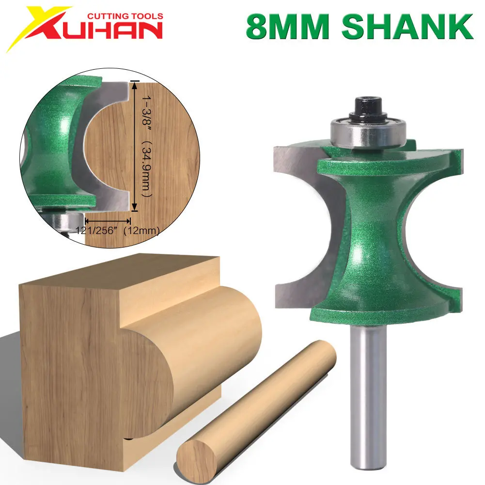 

XUHAN 8mm Shank Bullnose Half Round Bit Endmill Router Bits Wood 2 Flute Bearing Woodworking Tool Milling Cutter