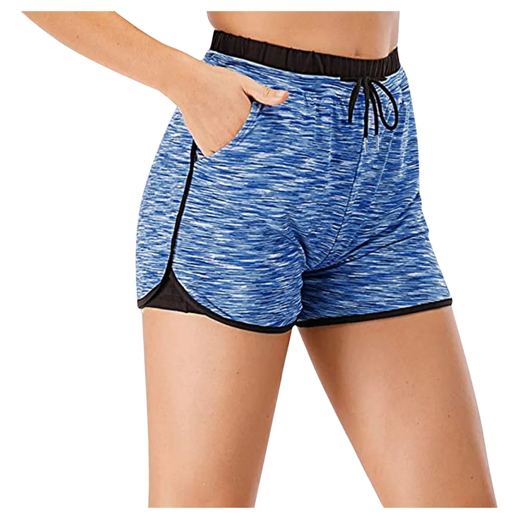 

ISHOWTIENDA New Fashion Sport Shorts with Pockets Liner Run Workout Yoga Elastic Shorts Women's High Wasit Yoga Pants