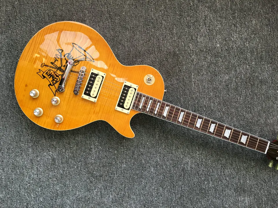 

Custom 1959 R9 Vintage yellow color Flame Maple Top LP Electric Guitar,Slash signature guitar