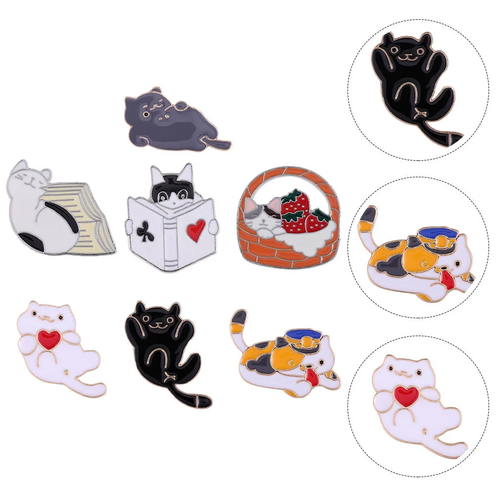 7 Pcs Cartoon Cat Vintage Backpack Back Bag Woman Backpack Aesthetic Creative Animal Retro Vintage Lovely Cute