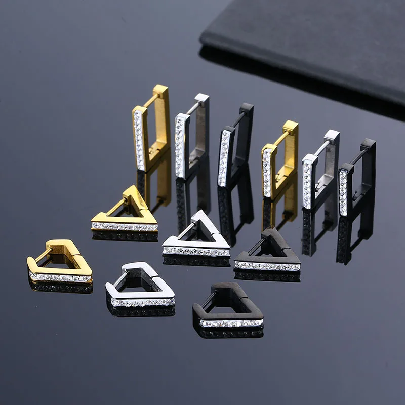 

1 Pair Geometric Triangle Unisex Punk Rock Earrings Stainless Steel Women Men Stud Earring Pierced Push-Back Ear Plug Jewelry
