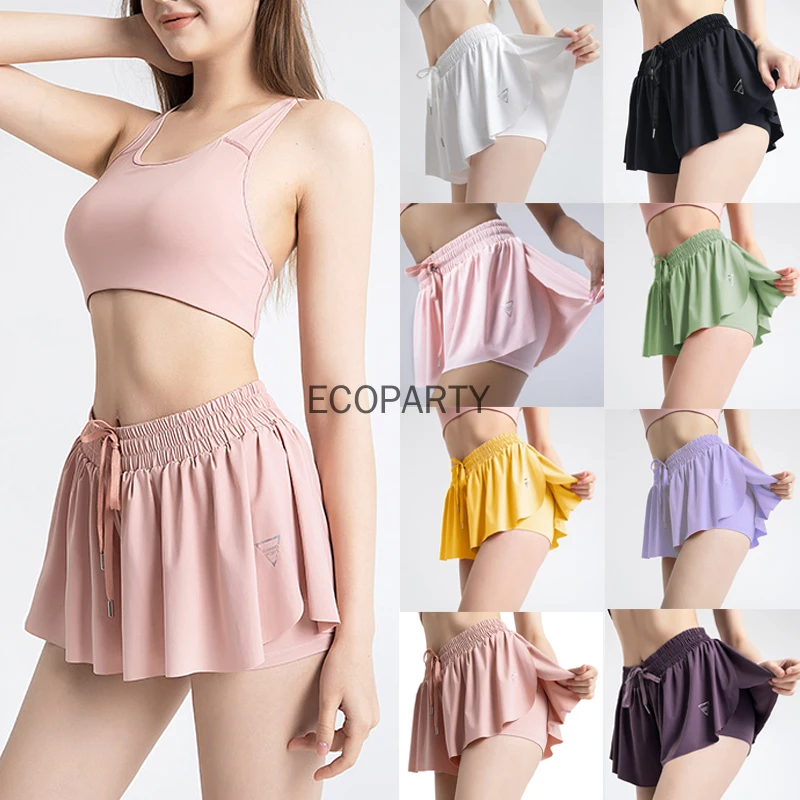 

2022 New Solid Tennis Skirt For Women Running Fitness Quick Drying Sports Yoga Suit Female Sleeveless Vest Mini Hakama Set