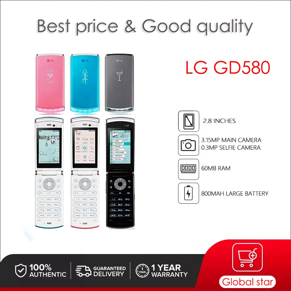 

LG GD580 Lollipop Refurbished Original Unlocked 2.8 inches Cellphone 60MB 16MP Camera free shipping