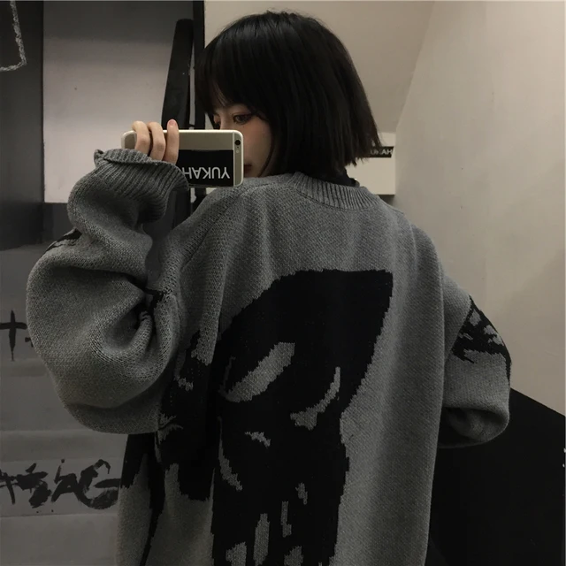 

American Vintage Harajuku butterfly knit sweater Y2k tops sweater women loose gothic couple Black tops winter 2022new pullover