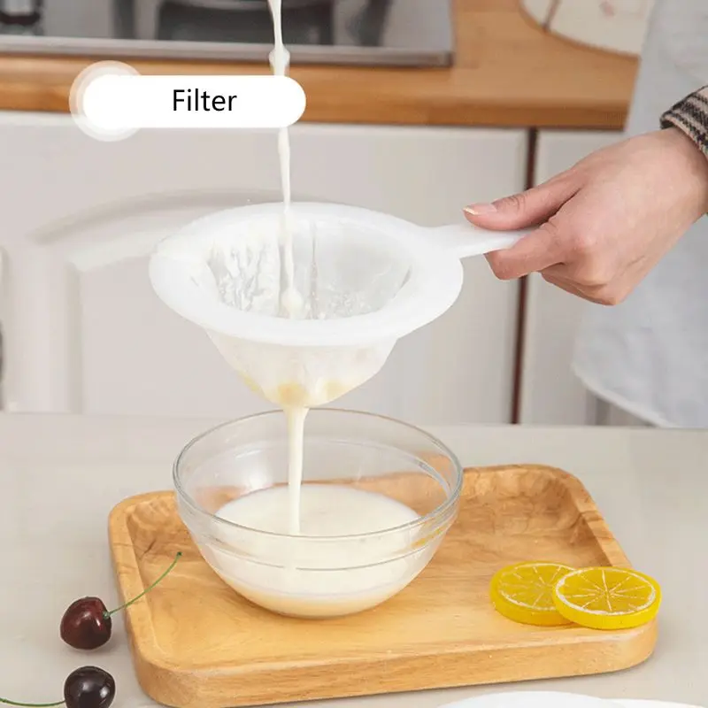

Новый Кухонный многоразовый нейлоновый Сверхтонкий дуршлаг сетчатый сито с ручкой для меда сока чая соевого молока кофе фильтрующие инструменты