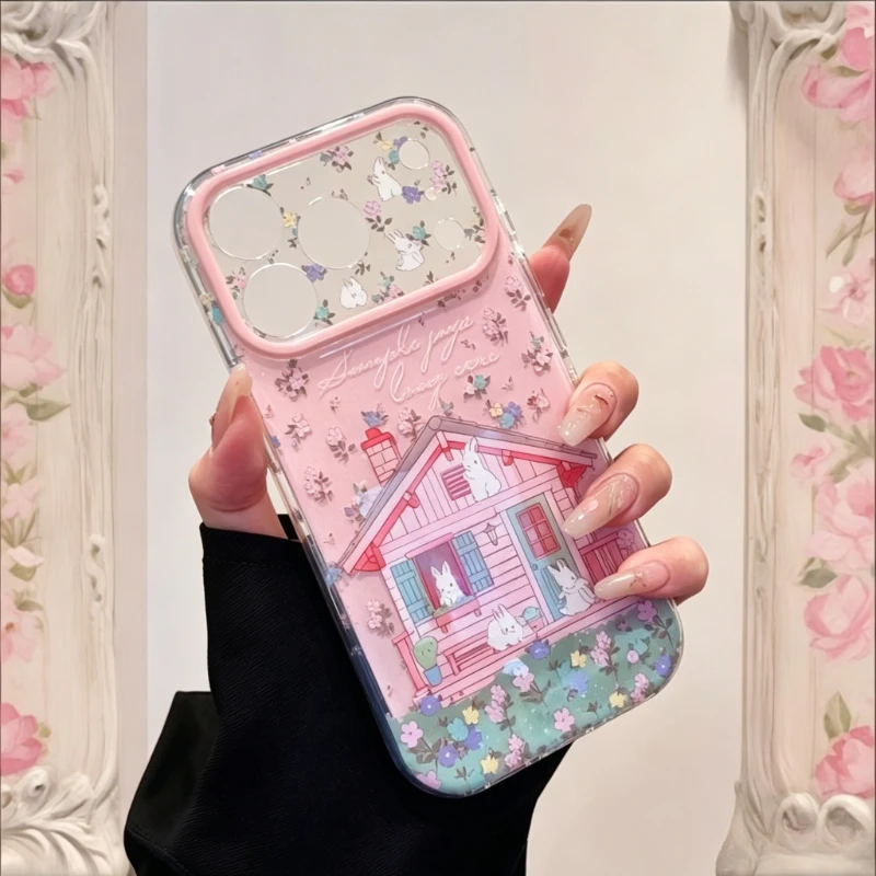 Очаровательный чехол для телефона с кроликом и весенним садом для iPhone 16 17 Pro 15 14 13 12 11 Pro Max, новый дизайн с защитой объектива (art.: 3920dadcdba80) - 3920dadcdba80