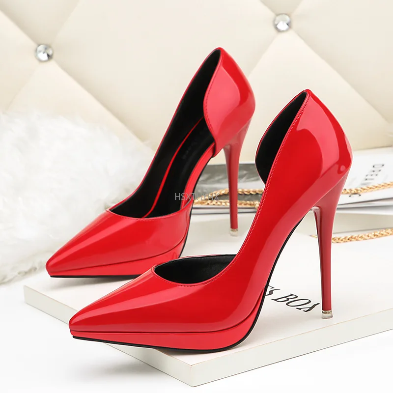 

2022 Summer Women 12cm High Heels Platform Pumps Female Elegant Sweet Platform Shoes Pointed Toe Stiletto Cheap Office Red Pumps