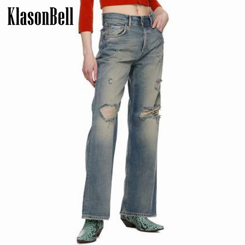 

10,25 KlasonBell уличная одежда модные потертые рваные вырезанные прямые джинсы для женщин